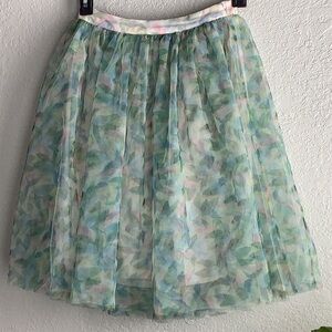 LC Lauren Conrad Cinderella Green and Blue A-Line Midi Skirt